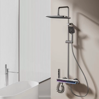 Système de douche thermostatique haut de gamme en laiton avec touches de piano, pommeau de douche pluie et douchette à main, haute pression, affichage intelligent