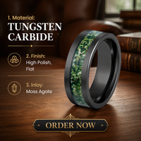 Ensemble de bagues personnalisées en tungstène avec agate mousse verte, finition noire mate, martelée/plate/dôme, ajustement confortable, pour fiançailles et promesse, bijoux