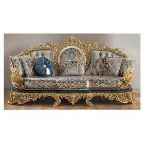 โซฟาไม้สักโบราณสีทองสามที่นั่ง งานแฮนด์เมดจากไม้เนื้อแข็ง เฟอร์นิเจอร์นั่งเล่นสุดหรูสำหรับห้องนั่งเล่น ห้องนอน และห้องรับแขก - Product Image 2