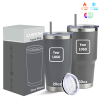 Gobelet à café réutilisable anti-fuite avec logo personnalisé, 20 oz, 30 oz, à double paroi, isolé, gobelet de voyage isotherme, en acier inoxydable