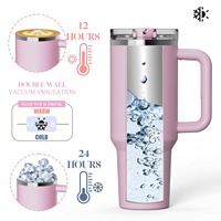 Gobelet isotherme JUNVOY personnalisé 20/30/40oz en acier inoxydable avec paille rabattable et poignée, couvercle à visser
