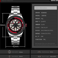 BOMAXE Unique Creative Japon Montre À Quartz pour Hommes En Gros Bleu Étanche Voiture Jante Volant Montre En Acier Inoxydable Cristal