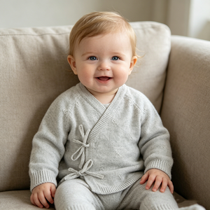 Pinuotu bebé tejido Kimono suéter recién nacido gris camisas Tops personalizado bebé suéteres niño niña invierno infantil bebé abrigo Kimono - Product Image 1