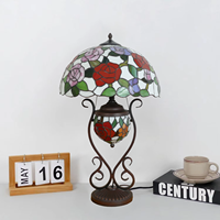 Lampu Meja Besar Bergaya Modern dengan Kaca Patri Motif Bunga Mawar, Kaca Patri Logam untuk Kamar Tidur, Ruang Tamu, Kantor Rumah