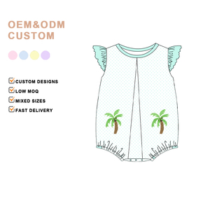 Abito Estivo per Bambina in Puro Cotone con Ricamo di Palme e Maniche a Sbuffo, Prezzo all'Ingrosso di Fabbrica Puresun - Product Image 2