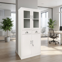 Armoire de classement métallique robuste avec porte en verre, rangement de bureau avec 2 tiroirs verrouillables