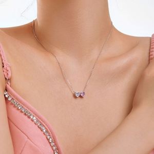 Collier pendentif DYLAM Sparkle Design en argent sterling 925 plaqué rhodium, chaîne à maillons, diamant moissanite 5A, double cœur en zircon - Product Image 5