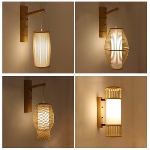 Lámpara de pared de bambú con fuente de luz LED E27, control de interruptor para iluminación de sala de té, dormitorio y pasillo - Product Image 4