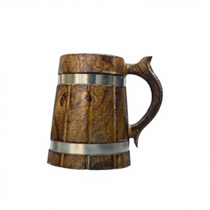 Jarra de Cerveza de Madera con Bandas Metálicas, Asa Hecha a Mano, Reutilizable, Estilo Moderno, Accesorio de Bar para Beber Cerveza, HASAN CRAFT Uttar Pradesh - Product Image 1