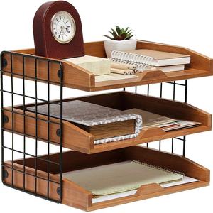 Desktop <b>File</b> Organizer 3 Tier Wood And Metal <b>Storage</b> Rack For Office Desk Documents And Supplies - Product Image 1