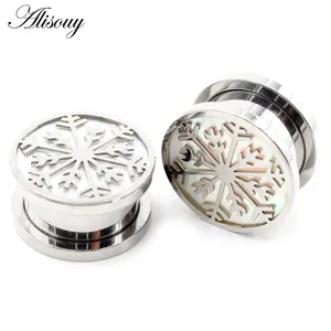 Wholesale Stainless Steel Flower White Shell Pulley Ear Plug Tunnel Expander Stretchers Gauges Earrings Piercing Body Jewelry