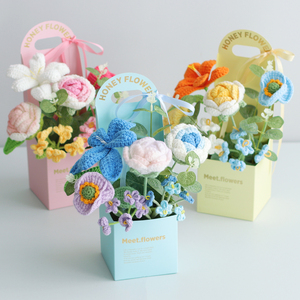 Toptan el-tığ işi çiçek buketi Pot bitkiler yapay tarzı gül el-tığ işi Pot çiçekler - Product Image 5