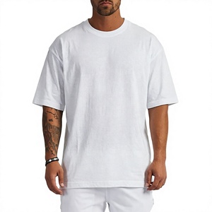T-shirt en coton blanc surdimensionné pour homme, manches courtes, col rond, décontracté, uni, jersey teint, coupe ajustée - Product Image 1