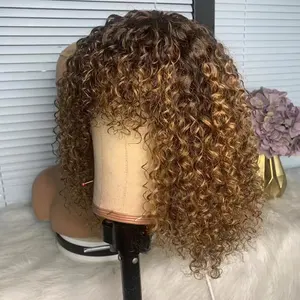 Goodluck water wave curly Cheap Price Ombre Highlight Bob Wig With Bangs Machine Made Honey Blonde Highlights Bob Wigs