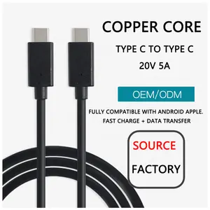 20V 5A 1M Type-C To Type C Cable Factory Custom Pd 100W Fast Charging 2.0 USB C Charge Data Cable For Iphone With E-Mark Chip