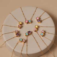 N52Y Nuevo Collar de Acero Inoxidable Chapado en Oro de 18K, Resistente al Agua, con Retención de Color, Esmalte Brillante, Cuentas, Flores, Corazón y Estrella para Mujer
