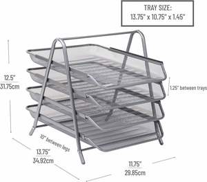 4 Tier Paper <b>Organizers</b> Desk <b>Organizer</b> Paper Tray Desk Accessories Metal Mesh Letter Trays <b>File</b> Document Storage Silver - Product Image 3
