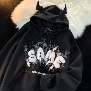 <span class=keywords><strong>Felpa</strong></span> Loveda Streetwear <span class=keywords><strong>felpa</strong></span> Unisex stampa lettere peso massimo in tinta unita <span class=keywords><strong>con</strong></span> cappuccio cornuto - Product Image 2