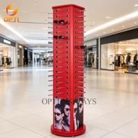 Light Blue Rotating Eyewear Display Rack, Freestanding Floor Stand for Sunglasses & Optical Frames in Retail Stores