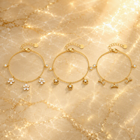Gelang Pesona Baja Tahan Karat untuk Wanita, 3 Model Bunga Mawar Pita CZ Zirkon, Warna Emas, Kancing Lobster, Hadiah