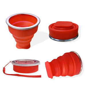 Mug à café pliable réutilisable avec logo personnalisé, résistant à la chaleur, en silicone, gobelet de voyage pliable avec couvercle - Product Image 2