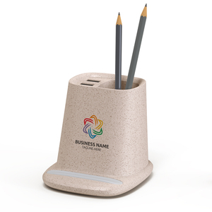 Portapenne in paglia di grano ecologico supporto per <span class=keywords><strong>telefono</strong></span> caricabatterie Wireless con hub USB e caricabatterie - Product Image 1