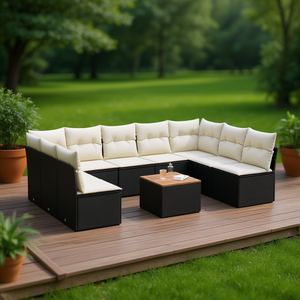 Set Divano da Giardino in Rattan Nero con Cuscini, 6 Posti, Arredamento da Esterno dal Design Contemporaneo - Product Image 2