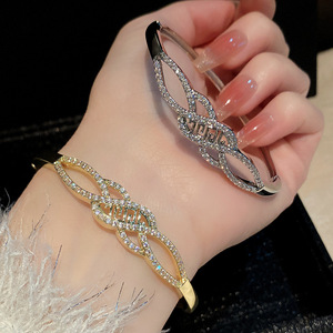 European American Style Minimalist Micro Diamond Cross <b>Bangle</b> Gold <b>Silver</b> Zinc Alloy Adjustable Open <b>Bracelet</b> For Women - Product Image 3