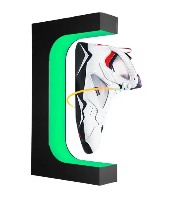 Expositor magnético flutuante para sapatos, com suporte giratório de 360 graus para sapatos, com luz LED para lojas e casas, acrílico