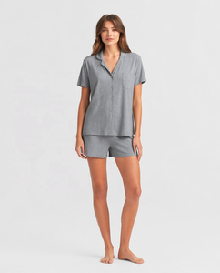 Conjunto de Pijamas Personalizados de Diferentes Estilos para Mujer, Ropa de Dormir Modal de Manga Larga, Pantalones Holgados, <span class=keywords><strong>Bata</strong></span>, Pantalones Cortos, Ropa de Estar por <span class=keywords><strong>Casa</strong></span> con Volantes - Product Image 3