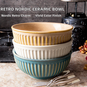 Bol à riz profond en porcelaine émaillée de style nordique rétro écologique d'usine, pour la soupe de ramen - Product Image 2