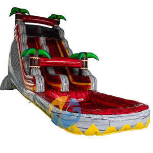 Toboggan aquatique gonflable tropical Fire Island de 18 pieds à une voie avec ballons rebondissants, lave volcanique et piscine à éclaboussures - Product Image 2
