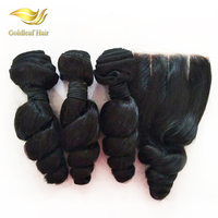 Lot de 3 mèches de cheveux humains bouclés profonds, cheveux vierges, 3 paquets de mèches brésiliennes bouclées 12A avec closure en dentelle