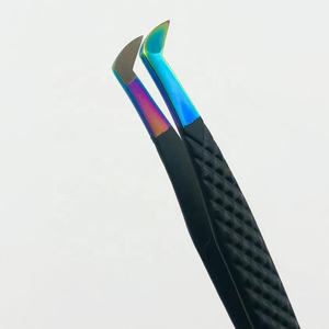 Pinzas de extensión de pestañas de acero sostenible profesional de alta calidad, punta de fibra de arco iris negro, venta al por mayor, pestañas de belleza - Product Image 2