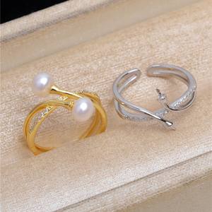 Anneau ouvert en argent S925 à double perle, support pour 4 à 6 perles, accessoire 5465, anneau ouvert à bouche mobile, composants de bijoux - Product Image 1