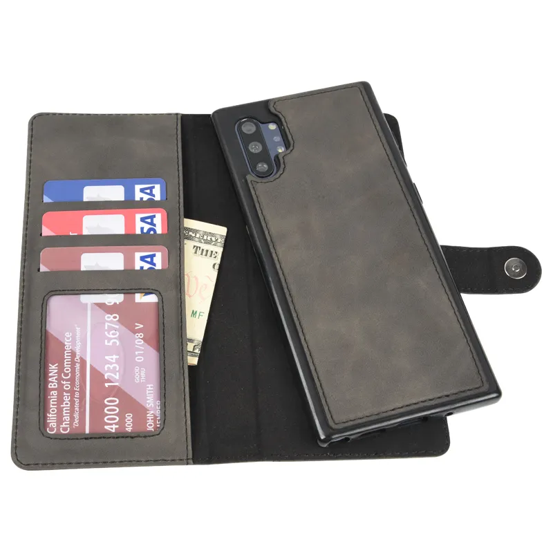 Funda de cuero Pu A prueba de golpes para móvil, Funda de cuero con tapa con ranuras para tarjetas para Samsung Note 10 Pro