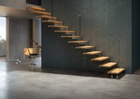Escalier flottant moderne sur mesure avec marches en bois, système d'escalier autoportant pour villa