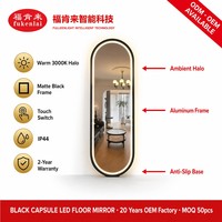 Miroir sur pied Fullkenlight avec base antidérapante, miroir de corps entier avec interrupteur tactile, cadre en métal, miroir ovale LED pour le corps entier