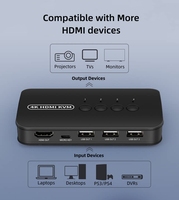 Commutateur KVM HDMI HD 4K USB2.0 4 entrées 1 sortie pour PC, ordinateur portable, moniteur, clavier, souris