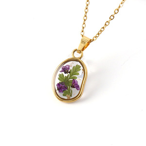 SongYi Gold Edelstahl Blume Trendy unregelmäßige Form getrocknet gepresst Design Anhänger Halskette - Product Image 5