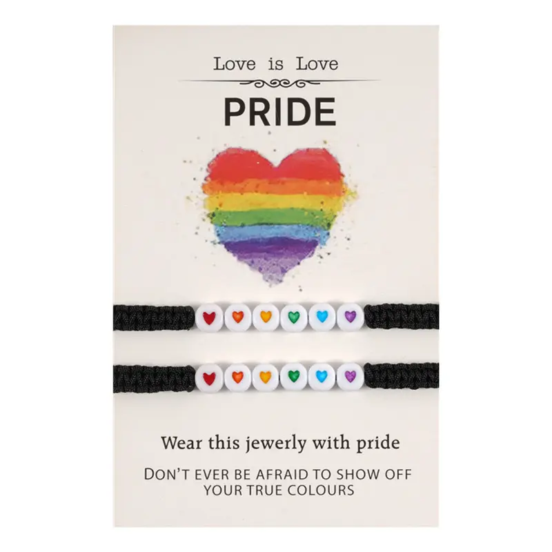 New Arrival LGBT Love Rainbow Beads Hand-woven Card Bracelet Set Love Is Love Couple Pride Bracelet For Women And Men