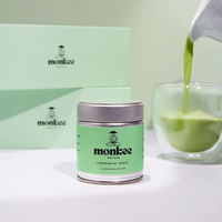 Autocollant d'étiquette de boîte de conserve Matcha bio rond personnalisé noir blanc argent boîtes de poudre de Matcha couvercle à vis