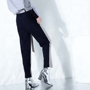 OUDINA High Design Contrast Color Casual con cintura <span class=keywords><strong>pantaloni</strong></span> a matita carota <span class=keywords><strong>pantaloni</strong></span> a gamba larga in lino da donna - Product Image 3