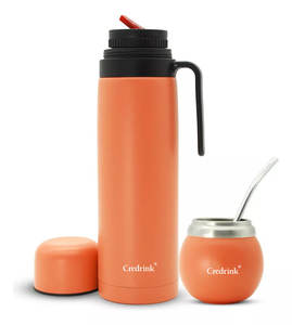 Ensemble complet de maté moderne de 1 litre + 4 oz, comprenant une <span class=keywords><strong>gourde</strong></span> à maté, un thermos, une bombilla et une brosse de nettoyage, en <span class=keywords><strong>acier</strong></span> <span class=keywords><strong>inoxydable</strong></span> 304 18/8 de qualité - Product Image 2