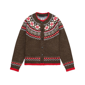เสื้อคาร์ดิแกนไหมพรมลาย Fair Isle สไตล์วินเทจสำหรับผู้หญิง คอทรงโอ กระดุมหน้า แขนยาว ทรงครอป ลายเรขาคณิต เหมาะสำหรับฤดูหนาว รับผลิตแบบ OEM - Product Image 3