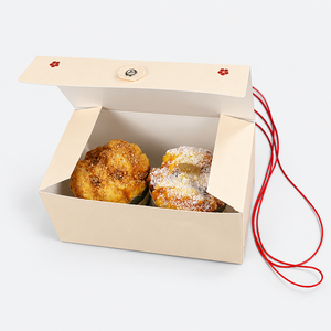 Boîte à gâteau rectangulaire en carton avec motif floral personnalisé, impression offset de qualité alimentaire, style moderne avec cordon rouge - Product Image 3