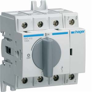 HAC410 ปรับแต่งได้ด้วยสวิตช์ตัดวงจรแบบหมุน Hagers HAE410 4P 100A 4.5M - Product Image 1