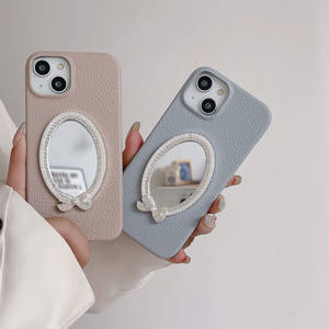 <span class=keywords><strong>Coque</strong></span> de téléphone miroir mignon dessin animé pour iPhone 17 16 15 14 13 12 Pro Max, housse de protection en cuir Pu décor strass pour femme - Product Image 4