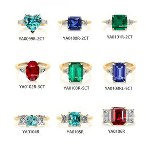 Bagues artisanales personnalisées à trois pierres, plaquées or, en argent 925, avec pierres précieuses colorées de laboratoire de qualité supérieure - Product Image 2