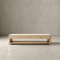 Table basse rectangulaire en chêne avec plateau en marbre moderne et 2 tiroirs pour salon OAKEN